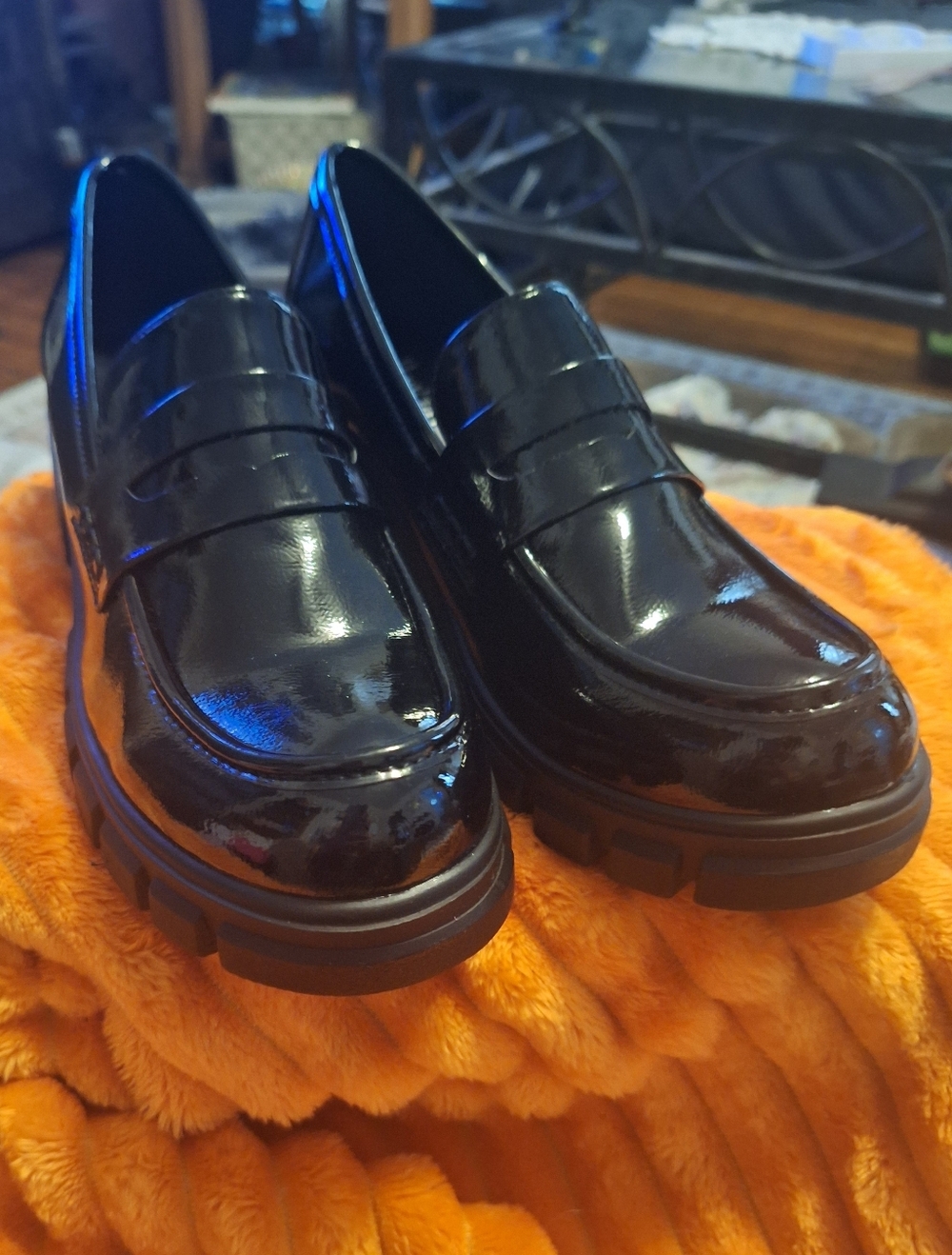 "Hey Girl" by Corkys Faux Patent Leather Chunky Loafers Size 10